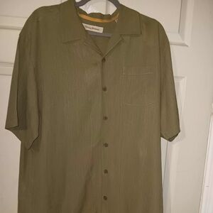 Tommy Bahama Silk Olive Green Button-Up Shirt With Embroidered Back Mens Sz L